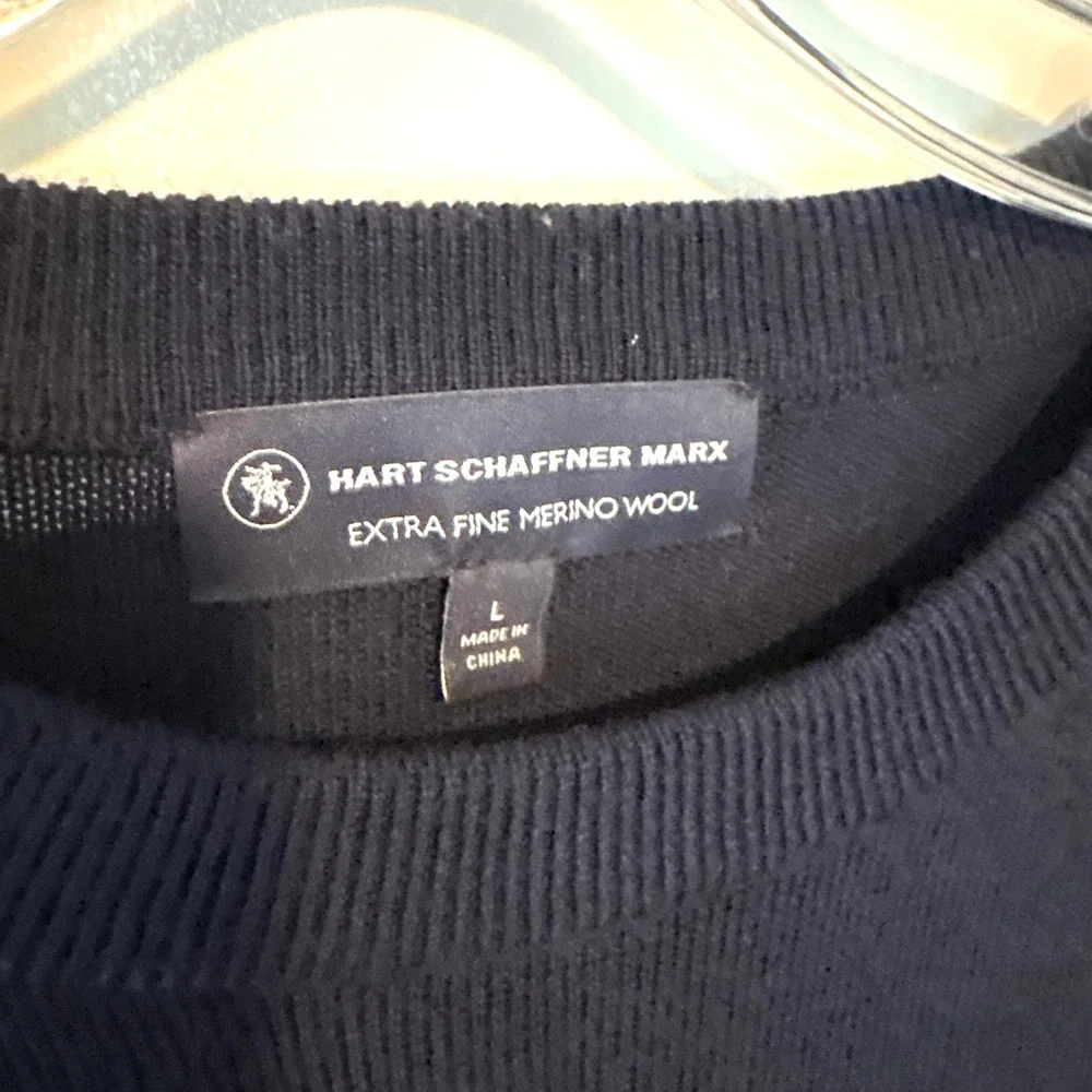 Hart Schaffner Marx Men's Navy Extra Fine Merino Wool Crewneck Sweater in Size L
